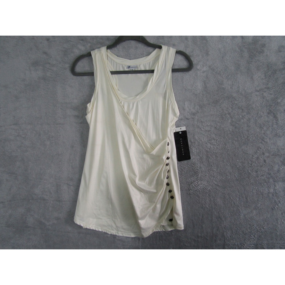 Sean‎ John Ivory Asymmetrical Button Detail Tank Top Womens XL Minimal NWT
